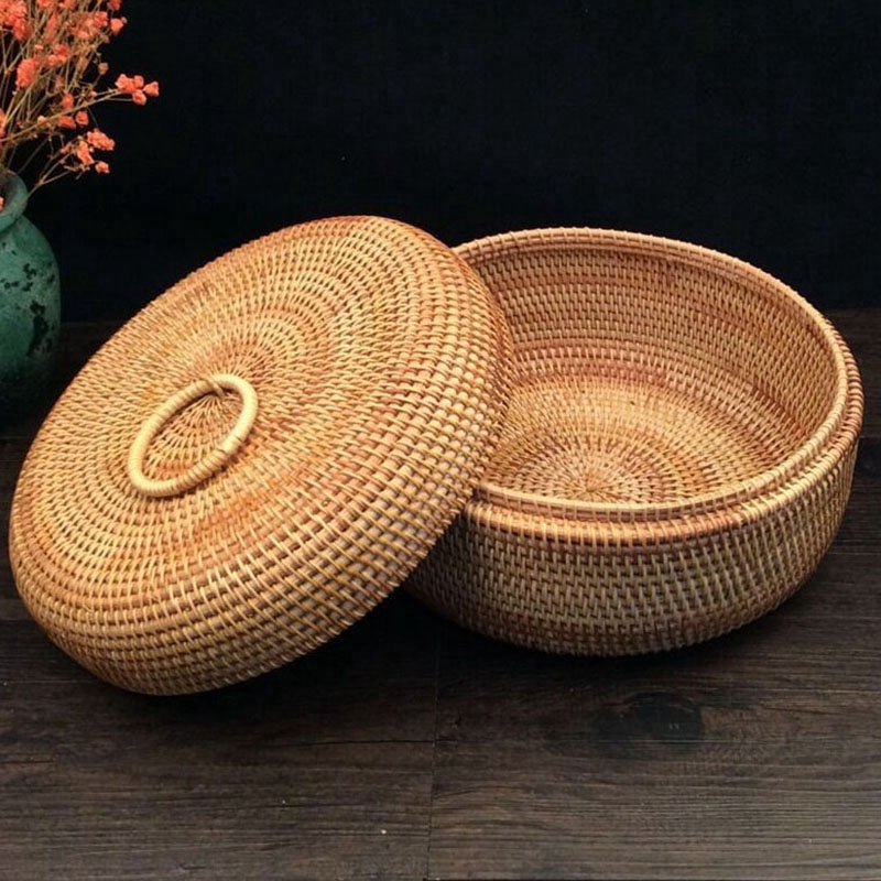 Autumn Rattan Woven Storage Fruit Basket, Dried Fruits, Sweets, Snacks, And Snack Trays, Round Storage Boxes