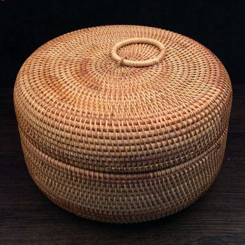 Autumn Rattan Woven Storage Fruit Basket, Dried Fruits, Sweets, Snacks, And Snack Trays, Round Storage Boxes