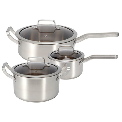 3PCS/Set Stainless Steel Cookware Set Soup Pot Frying Milk Pan with Compound Bottom for Kitchen