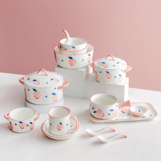 Peach Dishes, Cute Plates, Rice Bowls, Salad Bowls, Breakfast Sets, Household Dishes And Tableware Combinations