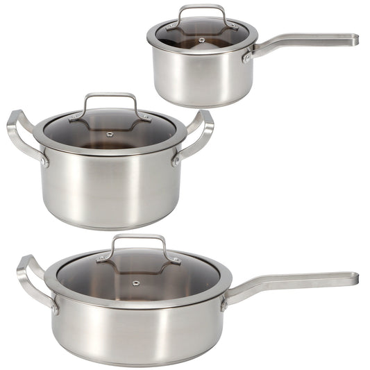 3PCS/Set Stainless Steel Cookware Set Soup Pot Frying Milk Pan with Compound Bottom for Kitchen