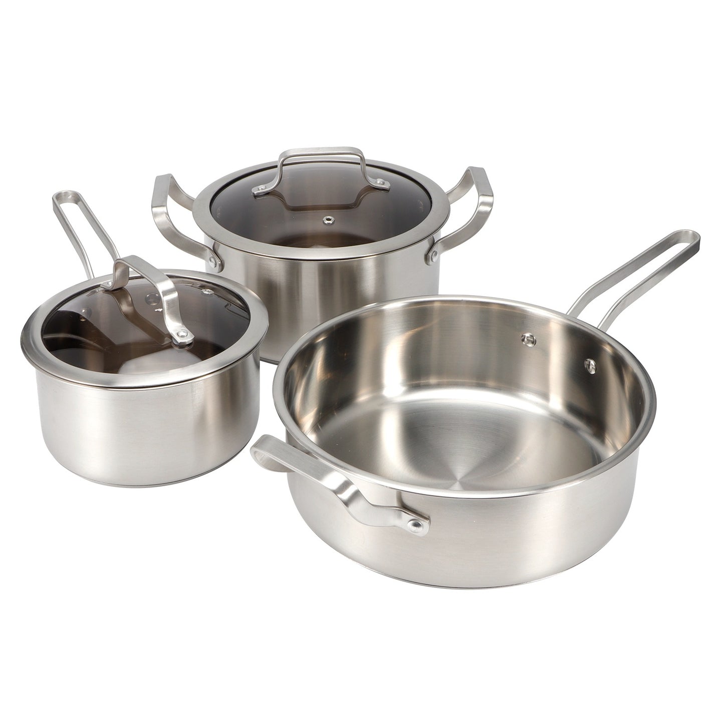 3PCS/Set Stainless Steel Cookware Set Soup Pot Frying Milk Pan with Compound Bottom for Kitchen